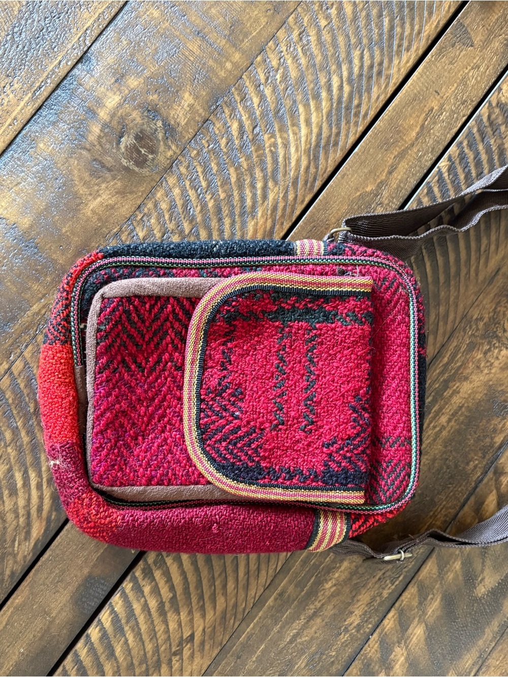 Red Patterned Crossbody Bag - Casual Travel Wristlet